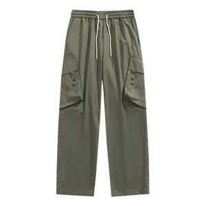 American Retro Style Casual Pants for Spring Canvas Multi-Bag Tooling <b>Split</b> Design Three-Dimensional Pleated Straight - Product Image 5