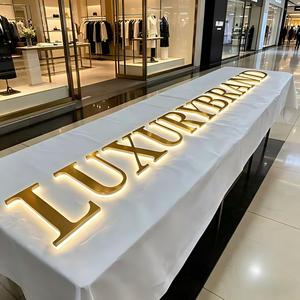 Name Light 3D Letter Backlit LED <b>Acrylic</b> and Gold Logo Stainless Steel <b>Mirror</b> Signboard for Office Use with Easy Installation - Product Image 1