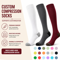 Chaussettes de compression sportives de luxe pour hommes, hauteur genou, séchage rapide, évacuation de l'humidité, personnalisables, pour la gym et la course à pied