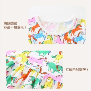 Vestito Casual Estivo per Bambine con Stampa di Cavalli Colorati, Maniche Corte, in Cotone, Linea ad A, per Uso Quotidiano di Bambini e Bimbi Piccoli - Product Image 5