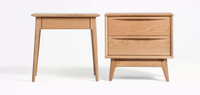 Table de chevet en bois de style mid-century, minimaliste, en bois véritable, avec 2 tiroirs
