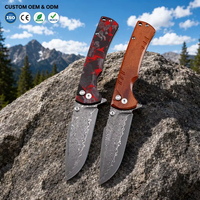 Couteau de chasse pliant Damas, couteau de poche portable pour l'extérieur, manche en bois, couteau tactique de survie pour le camping, logo personnalisé DM032-1