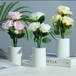 Lampe de table LED en forme de rose artificielle avec vase, rose en soie réaliste, lumière de <span class=keywords><strong>nuit</strong></span> blanc chaud pour chambre à coucher, mariage, décoration de <span class=keywords><strong>la</strong></span> maison, cadeau - Product Image 1