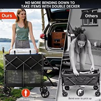 Chariot pliable tout-terrain à double étage extra long 400L pour camping en extérieur, avec cadre en acier et toile Oxford 600D, 12 roulements