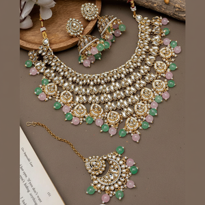 Ensemble de colliers plaqué or avec pierres et perles Kundan 10581301PGR Parure de bijoux exquis - Product Image 2