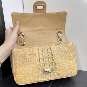 Sac à bandoulière en cuir de crocodile véritable pour femme, jaune, style de créateur de luxe, sac à main et sac bandoulière - Product Image 2