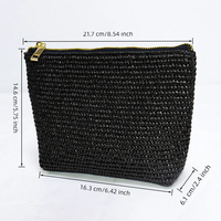 Keymay personnalisé naturel noir tissé paille sac de plage organisateur de toilette pochette à fermeture éclair pochette femmes raphia voyage étui à cosmétiques