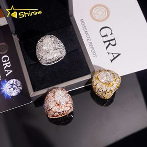 Новое поступление, полностью обледенение, причудливая форма, <span class=keywords><strong>925</strong></span> стерлингового серебра, позолоченный сертификат GRA, овальное кольцо из муассанита - Product Image 4