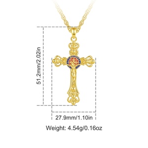 Joyería Religiosa Católica al por Mayor, Colgante <span class=keywords><strong>de</strong></span> Cruz <span class=keywords><strong>de</strong></span> Cobre Chapado en <span class=keywords><strong>Oro</strong></span> <span class=keywords><strong>de</strong></span> 18K, con Adornos Decorativos, Esmalte Rojo y Azul, Collar con Cruz - Product Image 2
