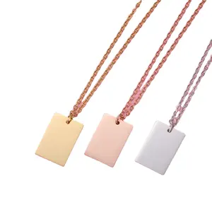 Benutzer definierte 18 Karat vergoldete Blank Metall Edelstahl Rechteck Quadrat Anhänger Charm Halskette Logo Name kann laser graviert werden