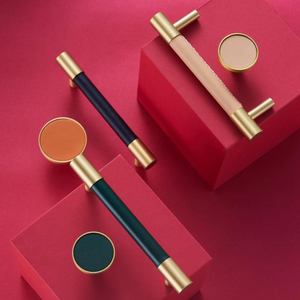 Koppalive Echt leder Messing Nieten zieht Knöpfe Griffe für Schublade Kommode und Möbel tür - Product Image 5