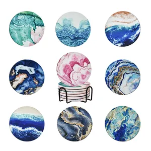 diy best blank printing tile coasters table round absorbent cork ceramic cup coasters for drinks with holder