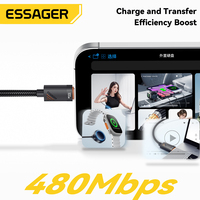 Kabel Data Pengisian Cepat Ponsel ESSAGER ES-X66 Spring Braided PD 60W 100W USB C ke USB C untuk iPhone