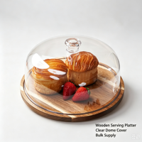 Support à gâteau en bois en gros avec couvercle en verre transparent, plateau de service rond pour l'affichage de pains et desserts, fournitures hôtelières en vrac