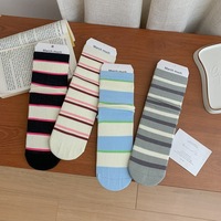 Chaussettes pour femmes à jambe droite, longueur cheville, rayées été et printemps, légères et fraîches, style fin en coton