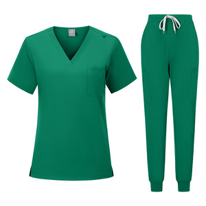 Women's V-Neck Scrub <b>Set</b> Short Sleeve Quick Dry Polyester Spandex Medical Uniform Split <b>Set</b> For Nurses Healthcare Workers - Product Image 2