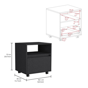 Austin Nightstand Single <b>Drawer</b> Black With Casters Storage <b>Table</b> <b>Side</b> <b>Table</b> - Product Image 3
