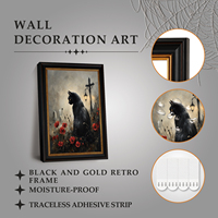 Tableau mural encadré Chat Noir Vintage Gothique Halloween sur toile, échantillons OEM ODM prêts en moins d'une journée