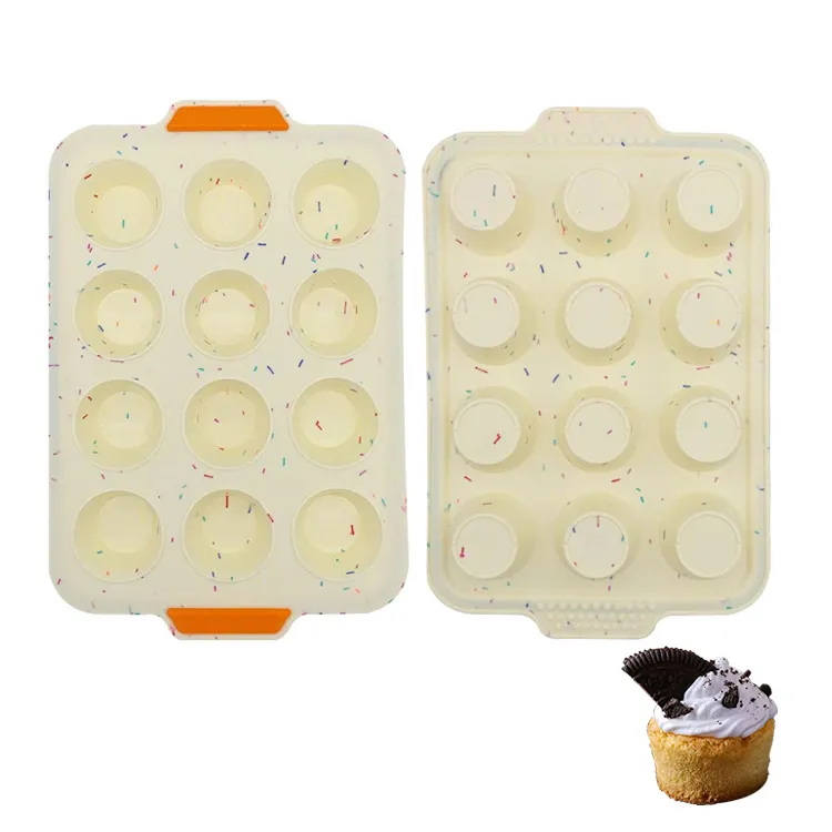 Không dính tái sử dụng 12 ly Muffin Khuôn Silicone Baking Pan bakeware khuôn bánh với xử lý