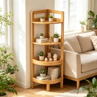 Étagère d'angle multifonctionnelle autoportante en bambou à 4 niveaux pour salon, chambre, cuisine, salle de bain