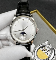 Montre mécanique automatique classique pour homme avec phases de lune, boîtier fin, bracelet en cuir de crocodile, montre-bracelet formelle pour affaires