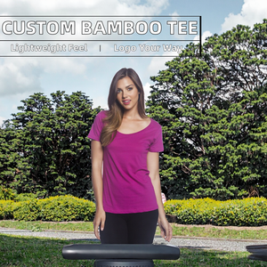 เสื้อยืดแขนยาวผู้หญิง ผ้าฝ้ายใยไผ่ น้ำหนักเบา เป็นมิตรกับสิ่งแวดล้อม พร้อมป้ายโลโก้แบบกำหนดเอง คอกว้างแบบสกู๊ป และรังดุม - Product Image 2