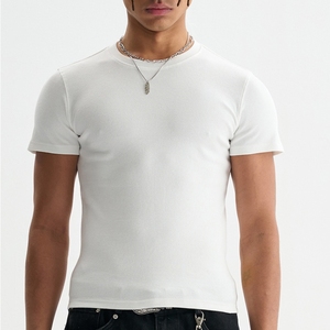 High Quality Heavy Cotton Ribbed <strong>Round</strong> <strong>Neck</strong> Slim Fit <strong>White</strong> <strong>T</strong> <strong>Shirt</strong> Cropped <strong>T</strong> <strong>Shirt</strong> for Men Personalized - Product Image 3