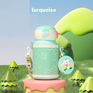 Wholesale Cartoon Kids Children 316 Cartoon Stainless Steel Vacuum Thermos Vaccum Double <b>Drink</b> With <b>Straw</b> - Product Image 3