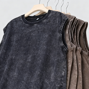 Débardeurs pour hommes en coton vierge, coupe ample, sans manches, effet délavé vintage, personnalisables avec logo, vente en gros - Product Image 2