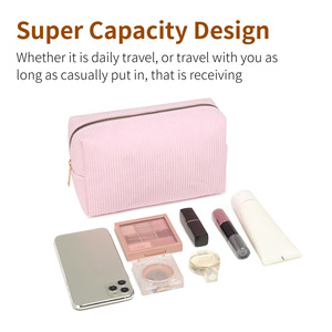 <span class=keywords><strong>Borsa</strong></span> Cosmetica da Viaggio Trendy per Donne in Velluto a Coste Colorato, Morbida Pochette con Cerniera in Velluto a Coste, <span class=keywords><strong>Beauty</strong></span> Case in Velluto Neutro - Product Image 3