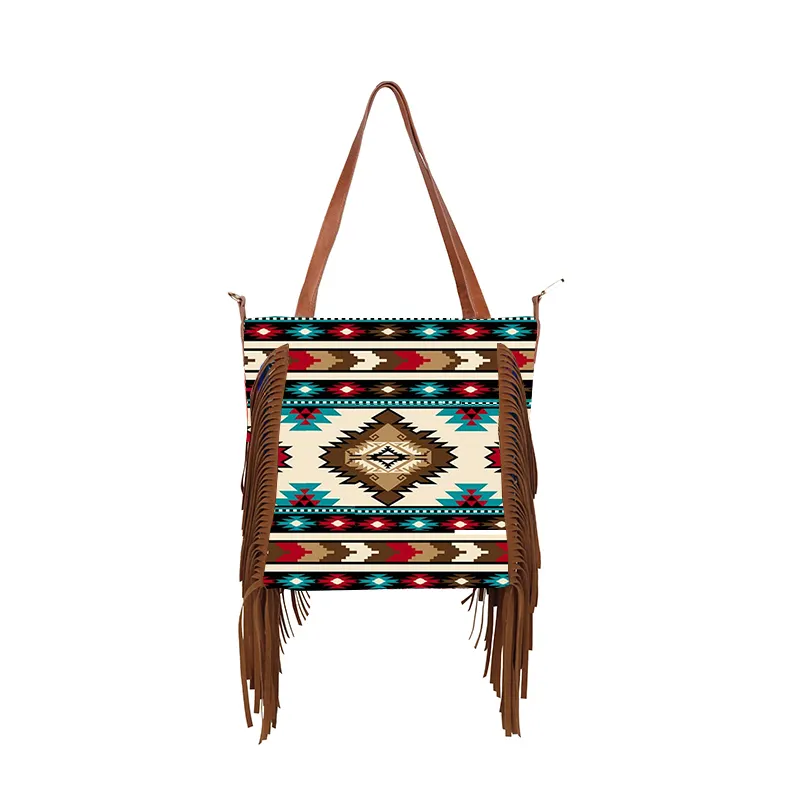 Wholesale Women Aztec Purse Designer Vegan Boho Serape Suede Fringe Western Custom Crossbody Bags