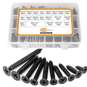620pcs Black 304 Stainless Steel Phillips Countersunk Self Tapping Screws For Wood Imperial Size - Product Image 1