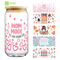 Autocollants Goode Cup Wraps imprimés, motif dessin animé, imperméables, pour la fête des mères, écologiques, durables, ambiance festive, pour gobelet 16oz, UV DTF