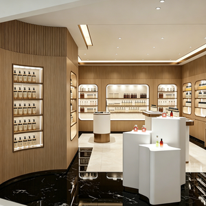 Diseño de Tienda de Perfumes de Lujo para Comercios de Venta de Fragancias |   Chapa de Madera y Acero Inoxidable Dorado y Solución Integral de Equipamiento para Tiendas - Product Image 1