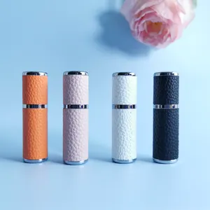 Supplier Mini 5ml Easy Carry Empty Bottom Fill Refillable Leather Perfume Bottle With Twist Atomizer Spray