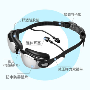 Gafas de natación antivaho para adultos con lentes de PC, silicona y tapones para los oídos. - Product Image 1