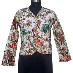 Eco-Friendly 100% Organic Cotton Woven Vintage Block Print Women's Short <b>Quilted</b> Breathable Quick Dry <b>Jacket</b> for Winter & Autumn - Product Image 1