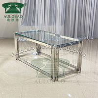 Muebles para Salón de Banquetes, Mesa de Centro de Vidrio Templado con Diseño Elegante de Patas Multipipe de Acero Inoxidable