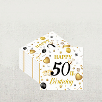 60-80 Serviettes en papier carrées jetables pour 50e anniversaire, blanc et or, Joyeux Anniversaire, pour fêtes d'anniversaire, 13x13 pouces, pour le déjeuner