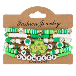 Fashion Jewelry St Patrick's Day <b>Beaded</b> <b>Bracelets</b> Set Green Shamrock Party Accessories Unisex Made In China - Product Image 5