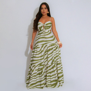 Vestido Largo Casual <span class=keywords><strong>de</strong></span> Verano para <span class=keywords><strong>Mujer</strong></span>, Diseño Moderno, Estampado Floral, Sin Tirantes, Cintura Natural, para Uso Diario - Product Image 3