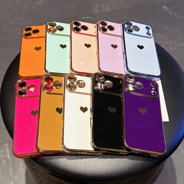 Stylish Cute Girls Side Heart Pattern Plating TPU Phone Case Love Heart Shaped Phone Cover for iPhone 14 13 12 11