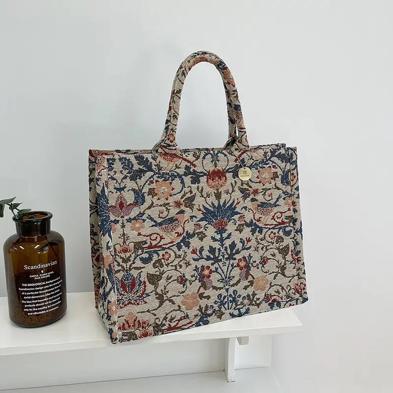 Casual Embroidery Canvas Handbag Women Large Capacity Handle Bag Simple Shoulder Bag Shopping Lady Totes Designer