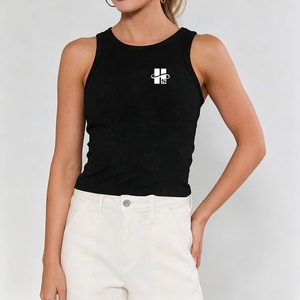 Camisetas sin mangas personalizadas al por mayor, de algodón y spandex elástico, con estampado por transferencia térmica, tipo chaleco, con cuello redondo acanalado, tallas grandes para mujer. - Product Image 3