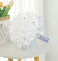 Rose de luxe en soie avec ruban de satin Bouquets de mariée pour les mariées demoiselle d'honneur mariage main tenant une fleur