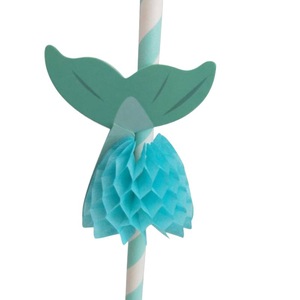 Mermaid Paper Straws With Honeycomb Tail Blue White Stripe Decorative For Party Beverage Juice Cocktail Use - Product Image 5
