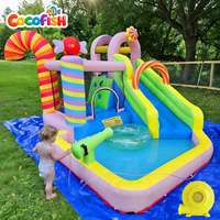 Château gonflable Cocofish avec toboggan, aire de jeux pour tout-petits et enfants, château de saut en tissu Oxford pour activités familiales