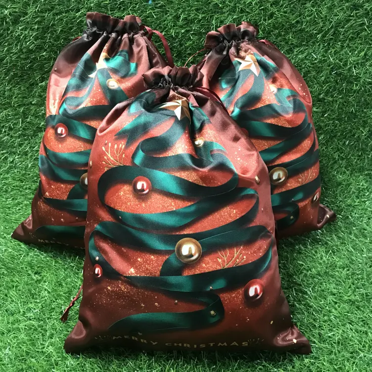2023 Hot Selling Blank Large Santa Sack Drawstring Christmas silk present bag decorations tree pendants gift bags in bulk