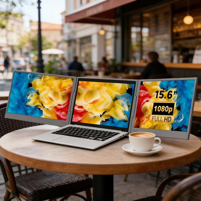 15.6 Inch Portable Triple Laptop Screen Extender FHD 1080P Dual Screen Laptop Monitor USB-C Plug & Play for Mac Windows