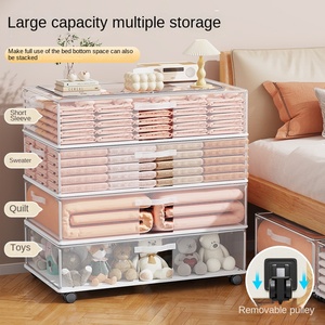 Caja de Almacenamiento Plegable de Plástico PVC Rectangular para Debajo de la <span class=keywords><strong>Cama</strong></span>, Apilable con <span class=keywords><strong>Ruedas</strong></span>, Ahorra Espacio, Organizador de Ropa, Edredones y Ropa de <span class=keywords><strong>Cama</strong></span> - Product Image 5